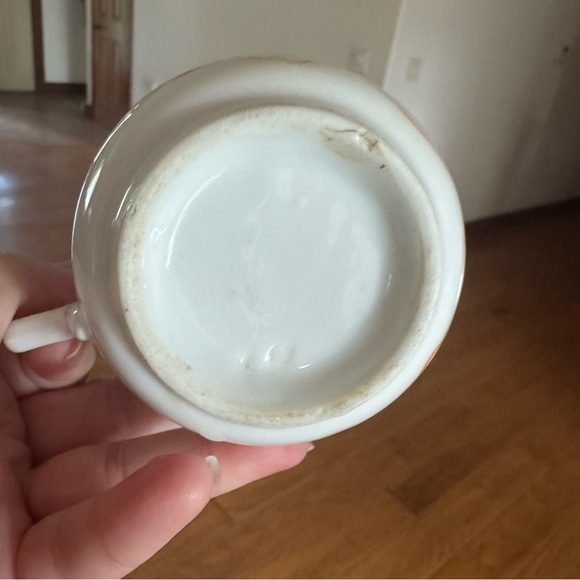 Vintage Decorative Moustache Cup Japanese Design White Orange Black Floral - Picture 5 of 5